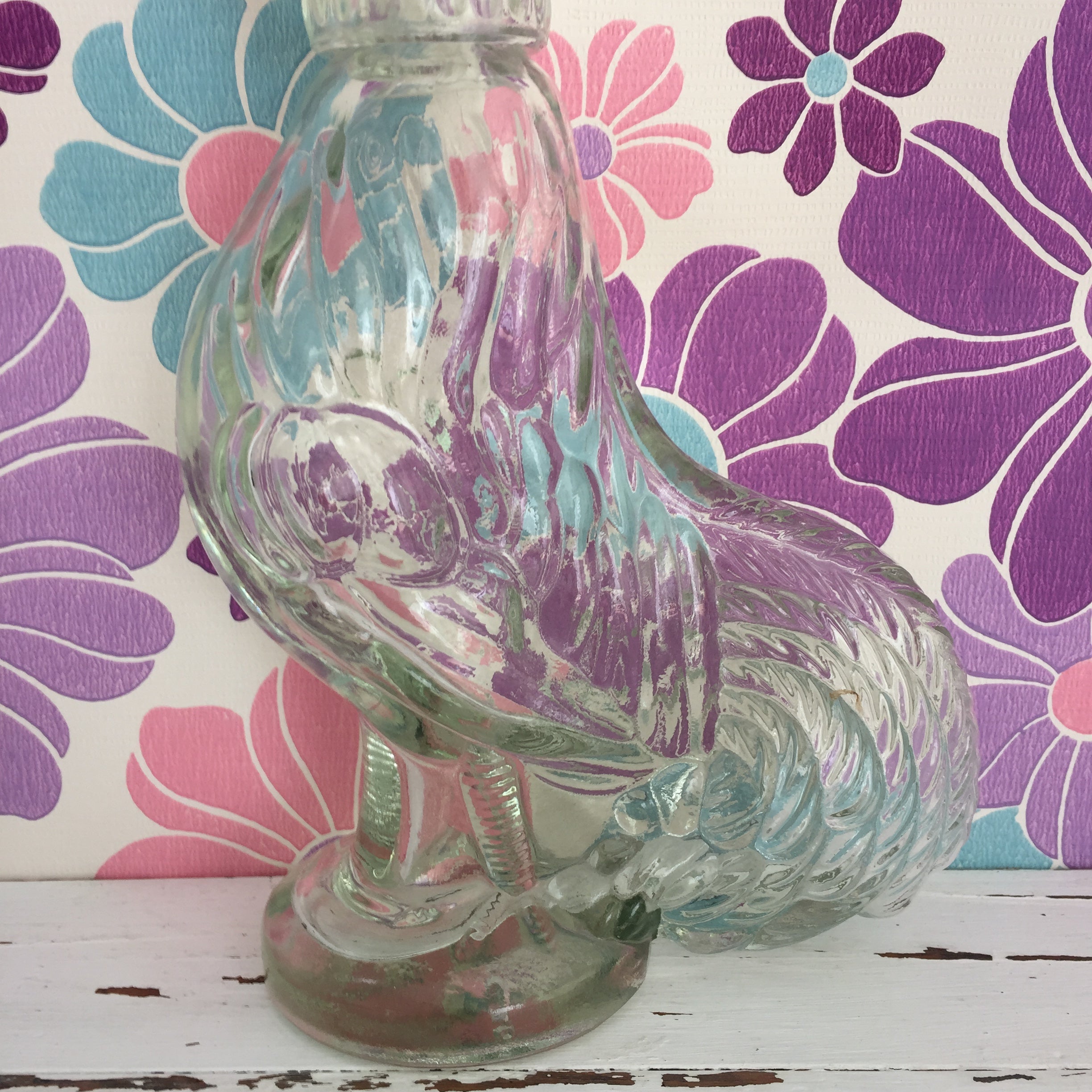 AMAZING Vintage GLASS Decanter ROOSTER Perfect Bar Kitsch