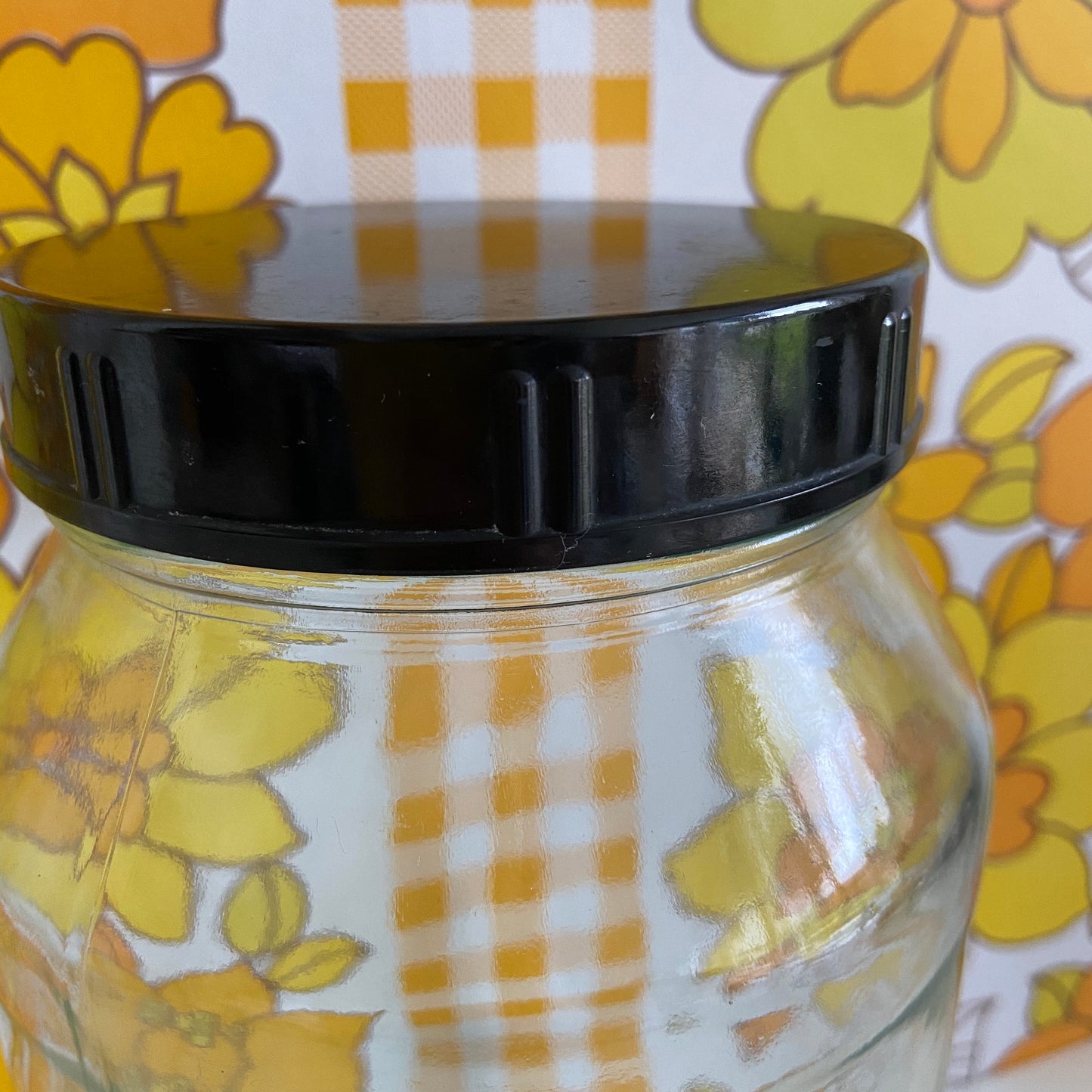 Large Vintage Jar Black Plastic LID Retro Kitchen Storage BUTTONS Etc