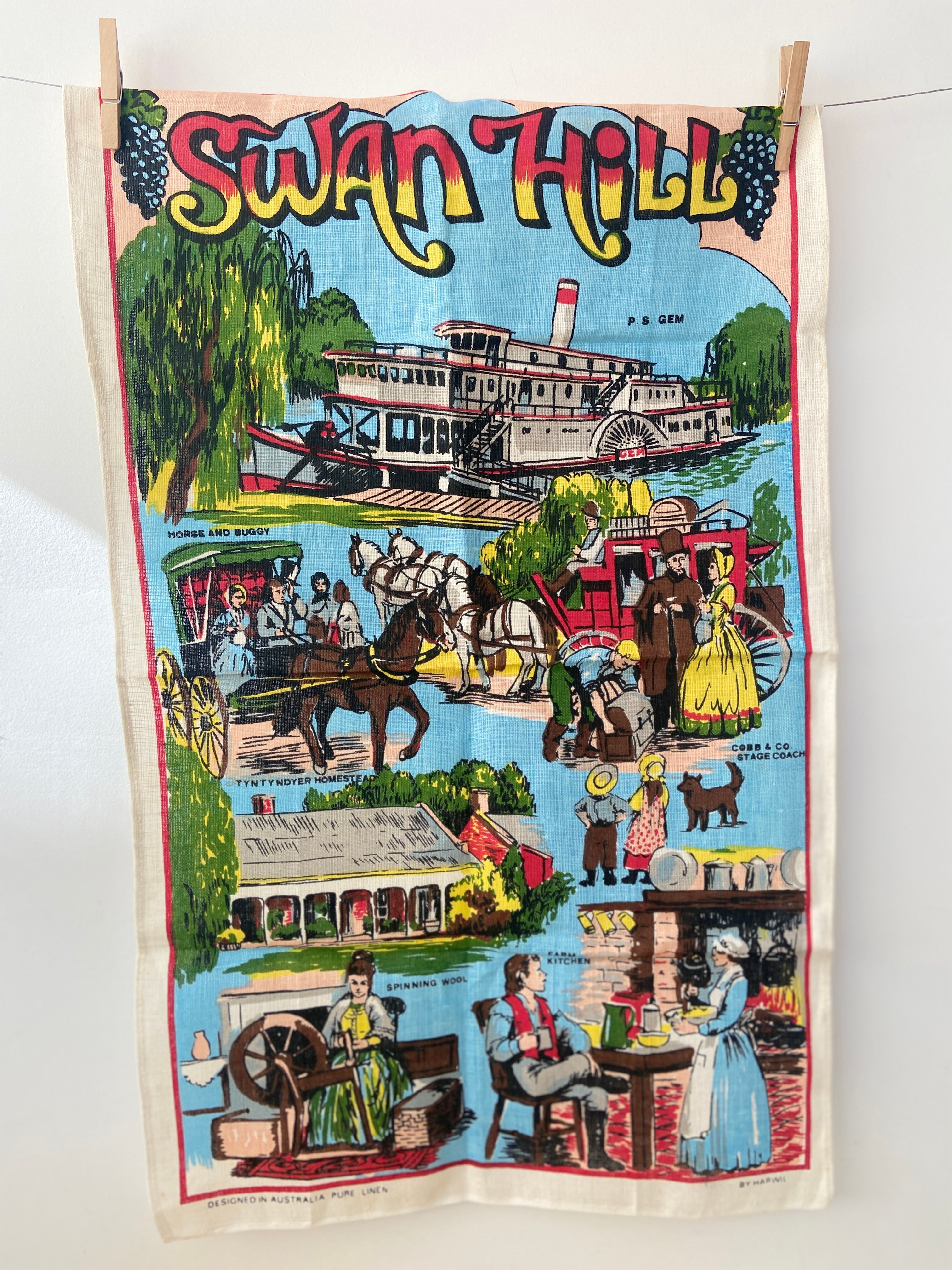 Awesome UNUSED Vintage Tea Towel Swan Hill