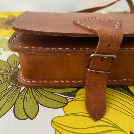 Vintage Genuine Leather Handbag Satchel Purse Hippy Chic