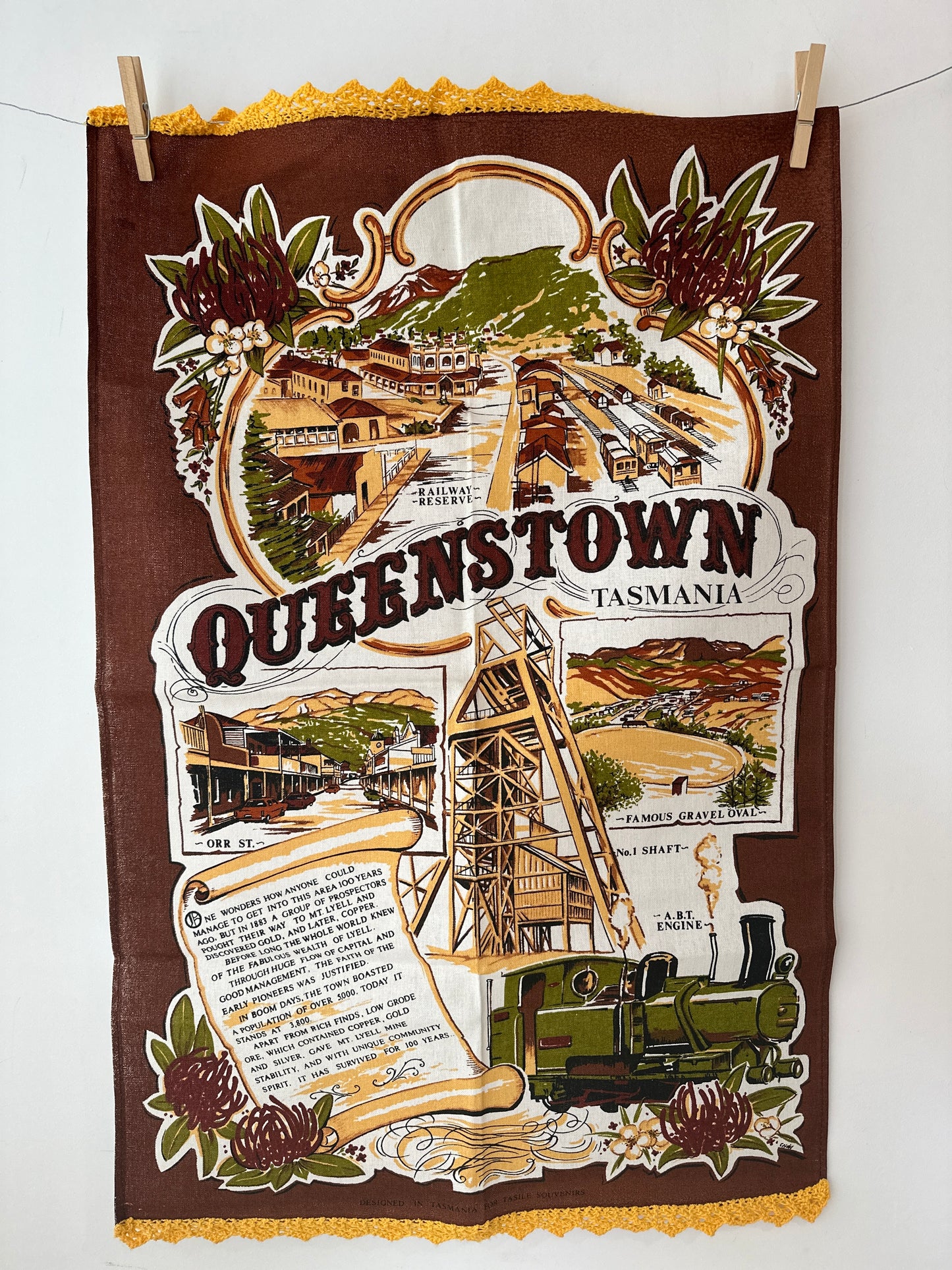 Queenstown Tasmania Crochet Tea Towel