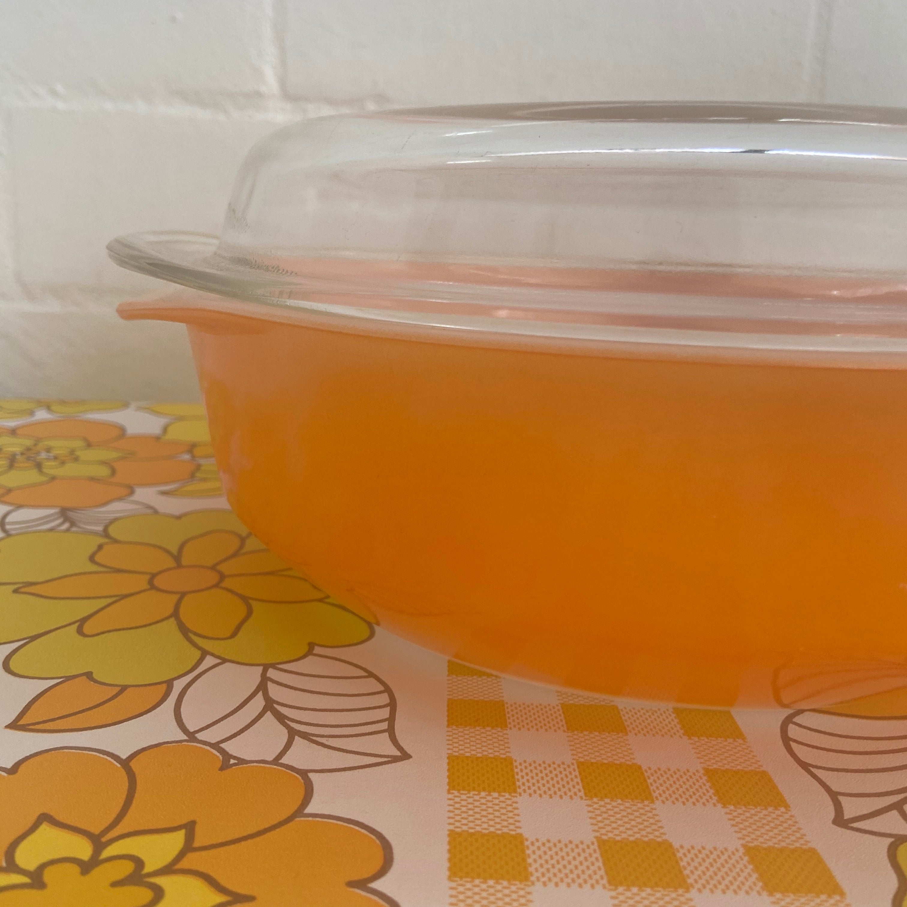 CROWN Bright ORANGE Casserole Dish RETRO Kitchen 70's