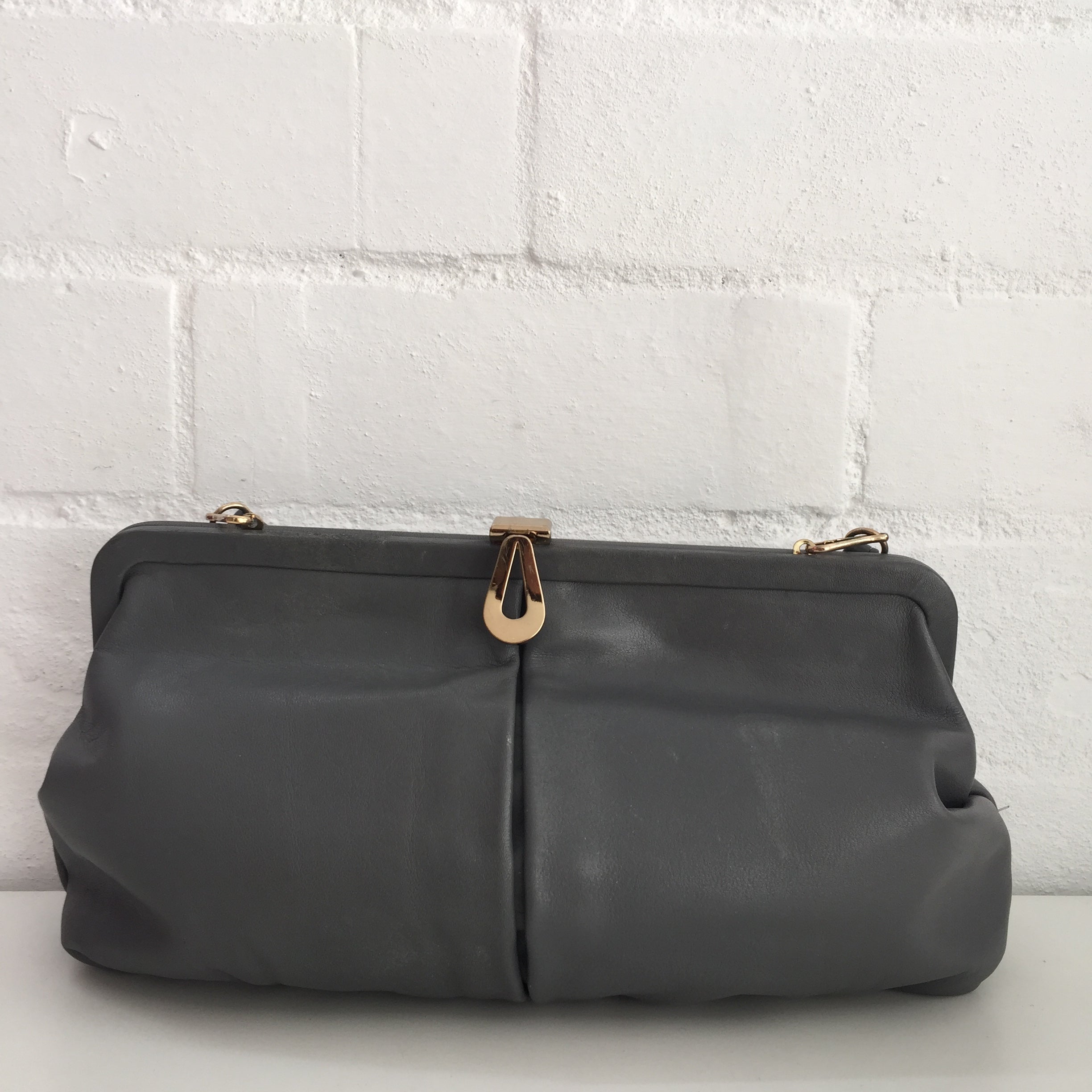 Grey 80's Genuine LEATHER Handbag Evening Clubbing