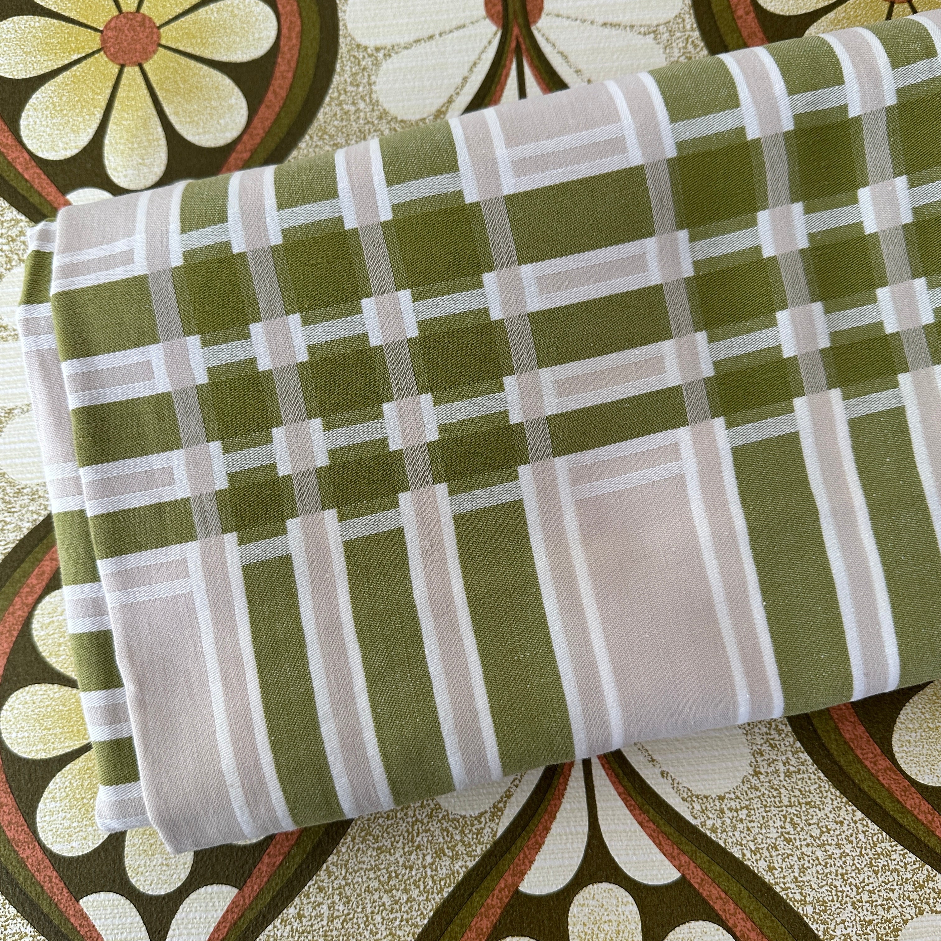 Olive Striped Vintage Table Cloth