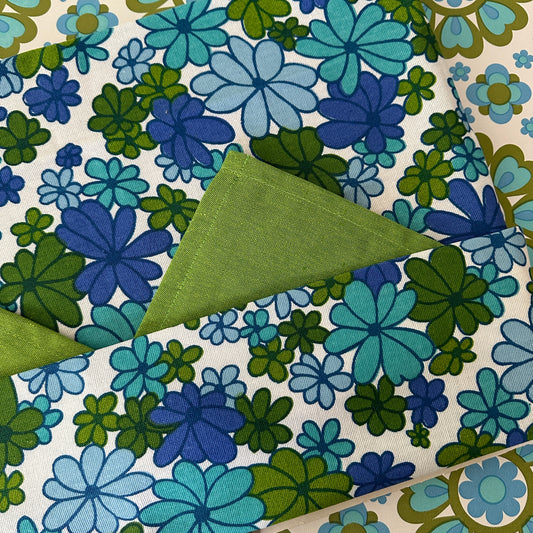 UNUSED Cotton Table Cloth RETRO Caravan Floral BLUE