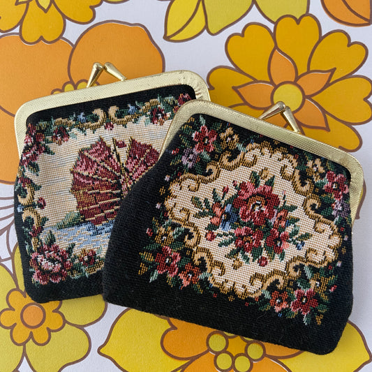 Cute Tapestry Coins x 2 Vintage Purse