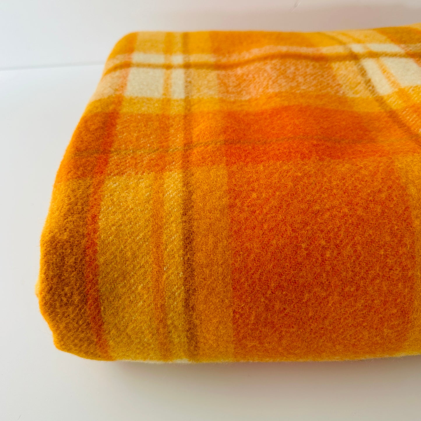 PURE NEW WOOL Vintage Orange Checked Blanket Pink Peacock
