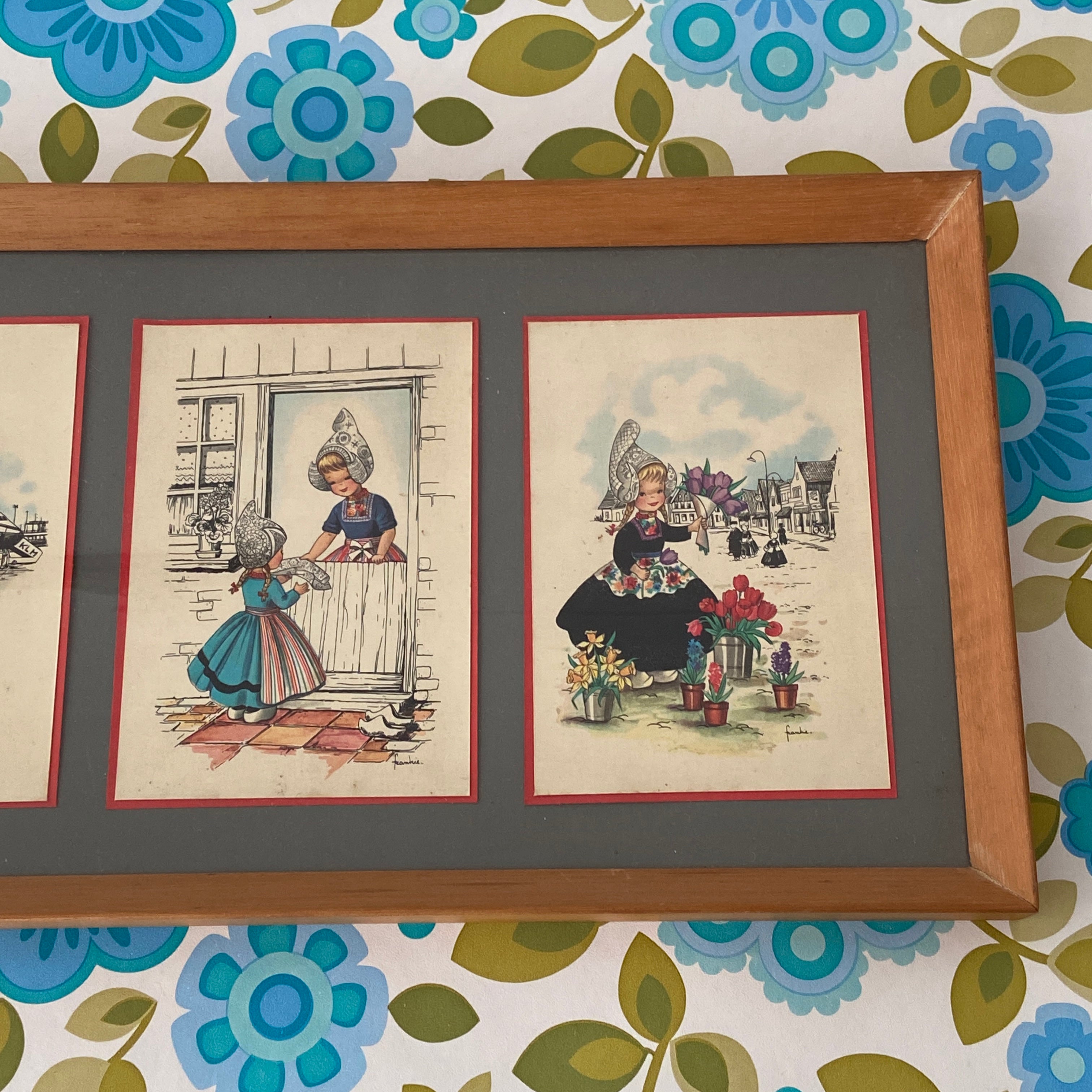 Vintage Danish Post Cards Framed Adorable Print