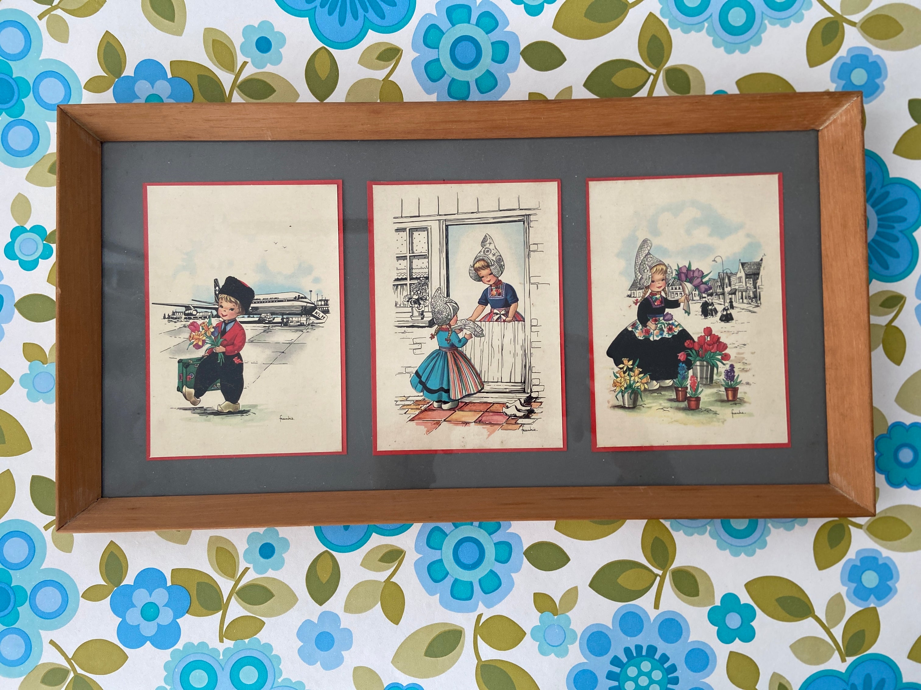 Vintage Danish Post Cards Framed Adorable Print