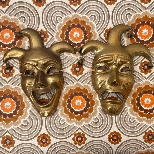 Two Brass Jester Faces WALL PLAQUES