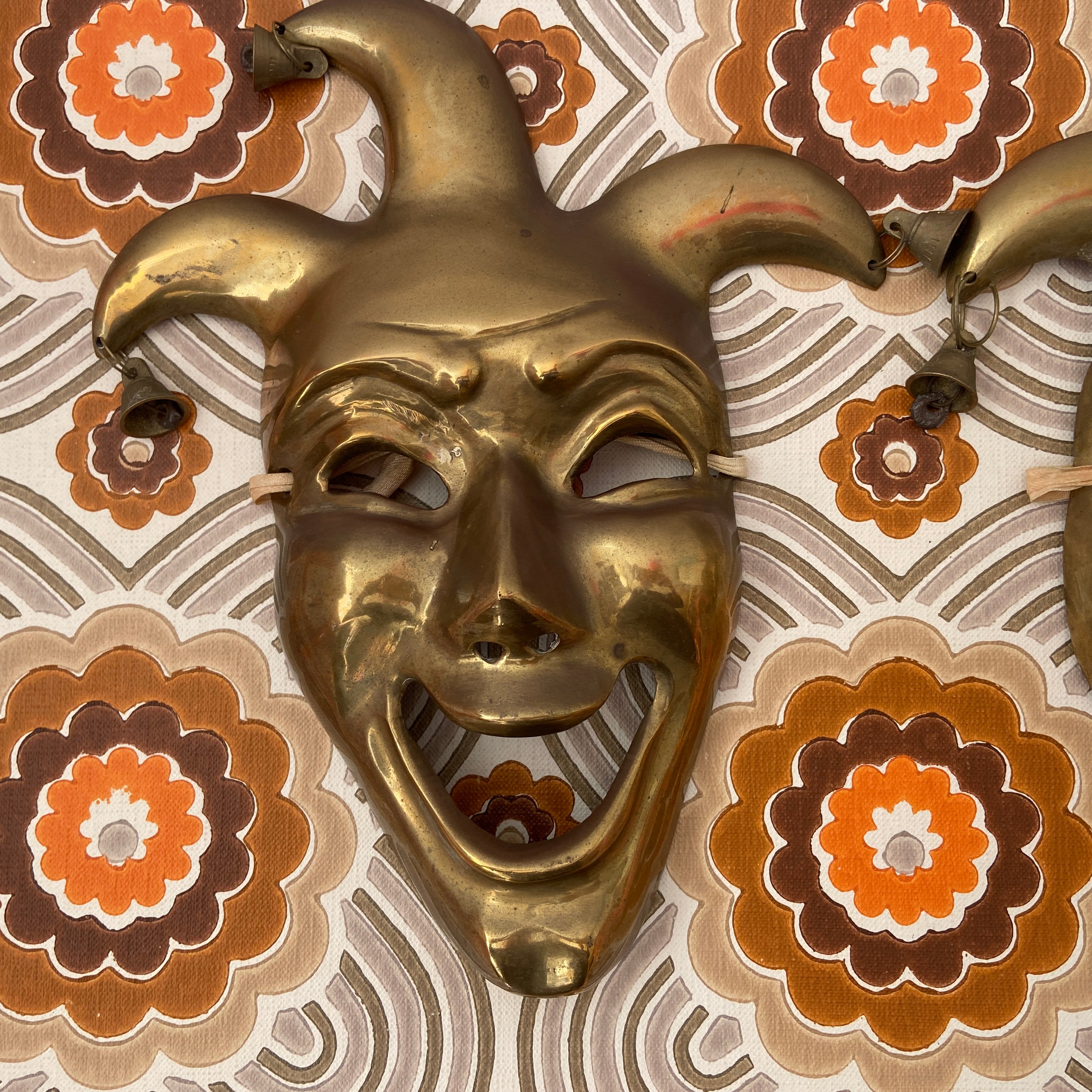 Two Brass Jester Faces WALL PLAQUES