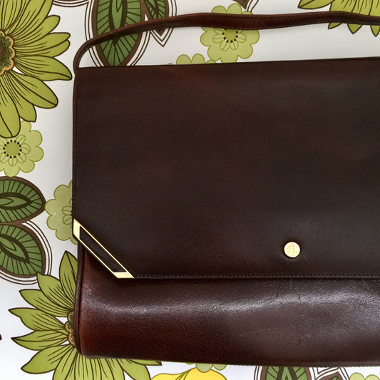 LEONARDO Firenze Brown GENUINE Leather VINTAGE Handbag Satchel Boho UNI