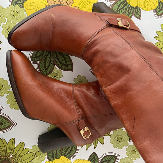 BOHO Boots 70's Chic Mid Height Brown LEATHER