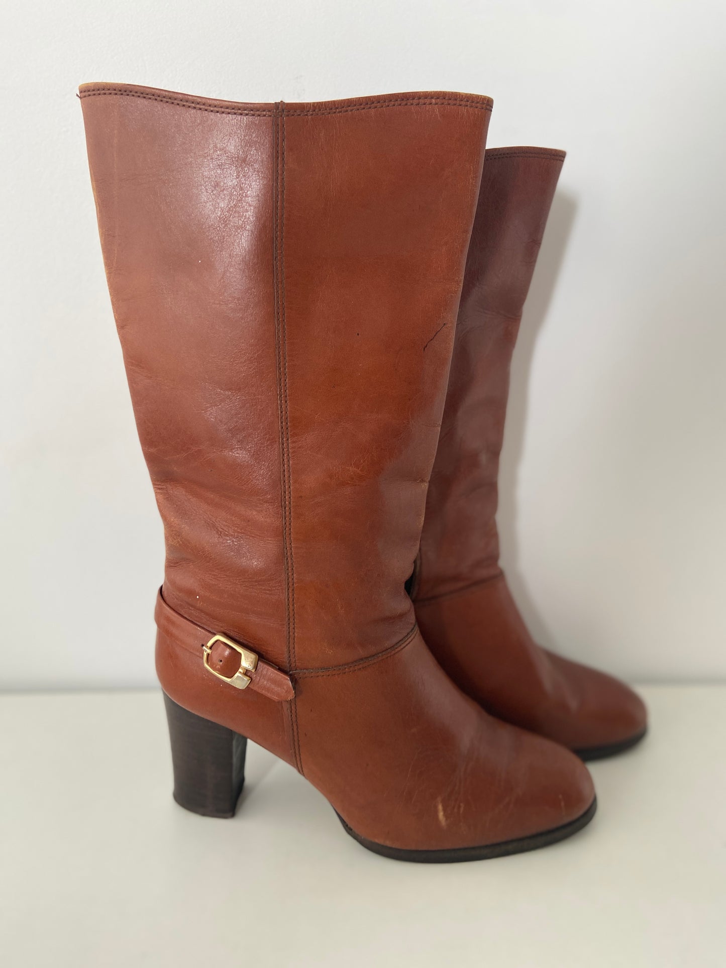 BOHO Boots 70's Chic Mid Height Brown LEATHER