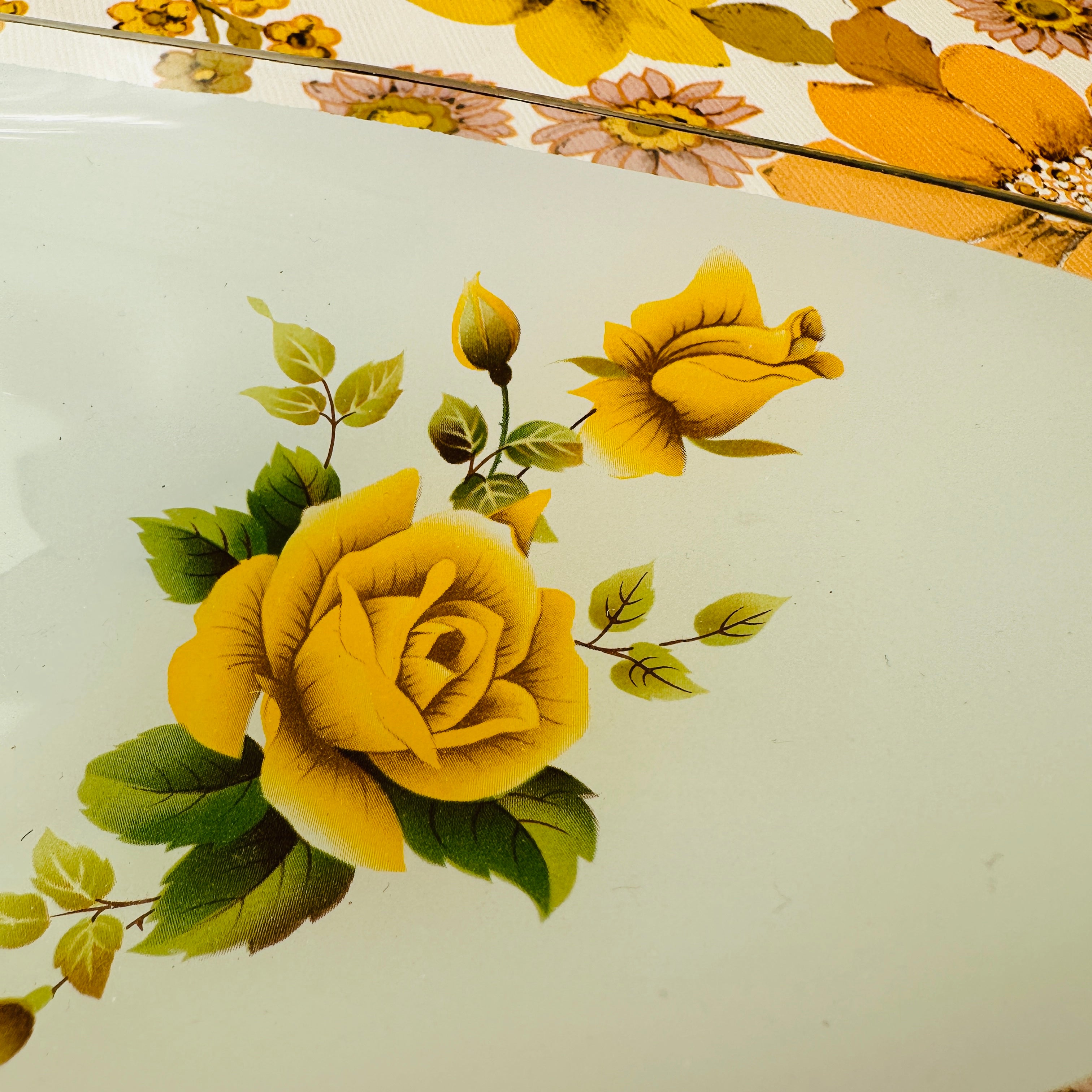 Sweet Vintage Floral DISH Yellow Roses Glass