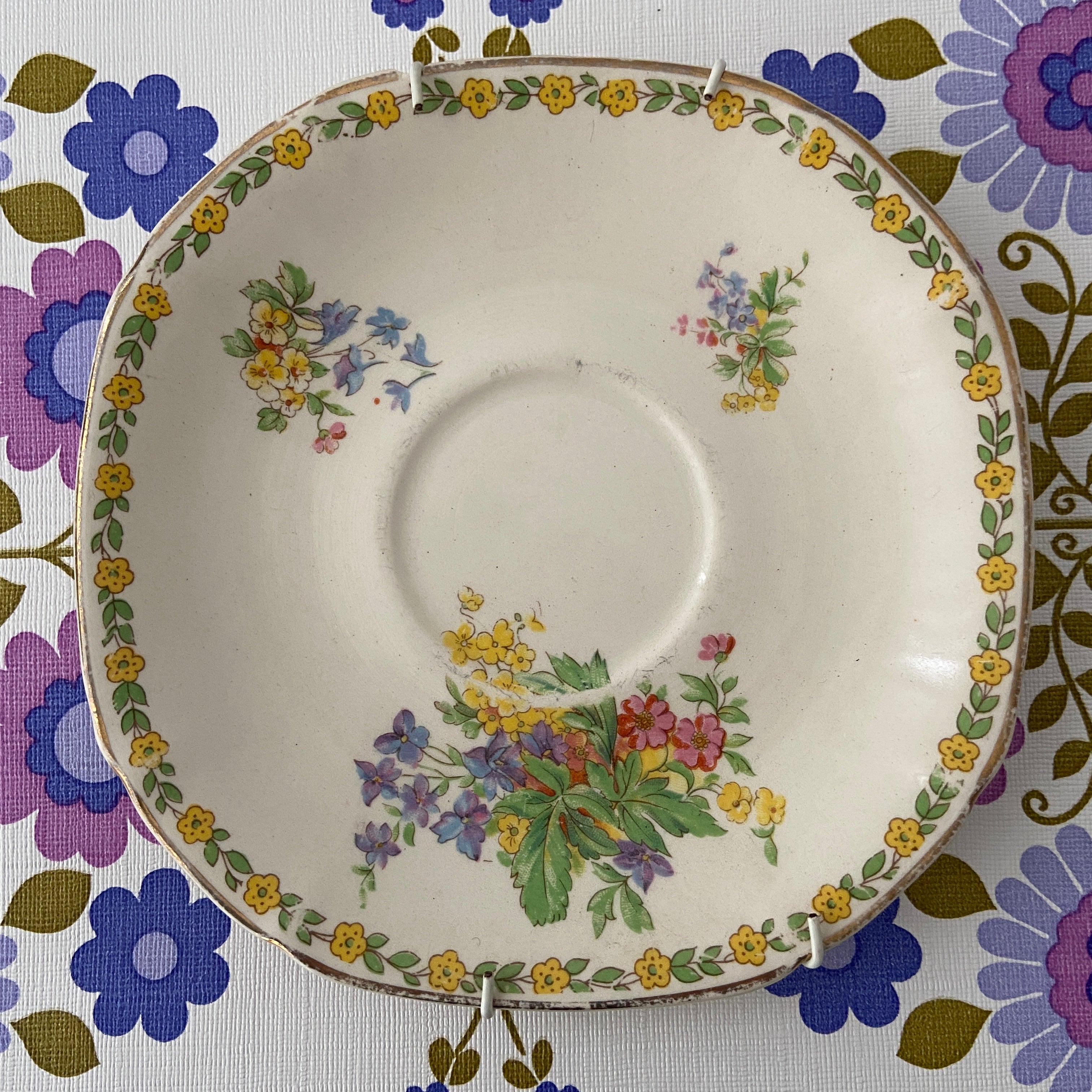 Adorable Vintage Plate Ready to Hang Floral Yellow