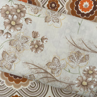 UNUSED Cotton BROWN Sheet FLORAL Flat & Fitted