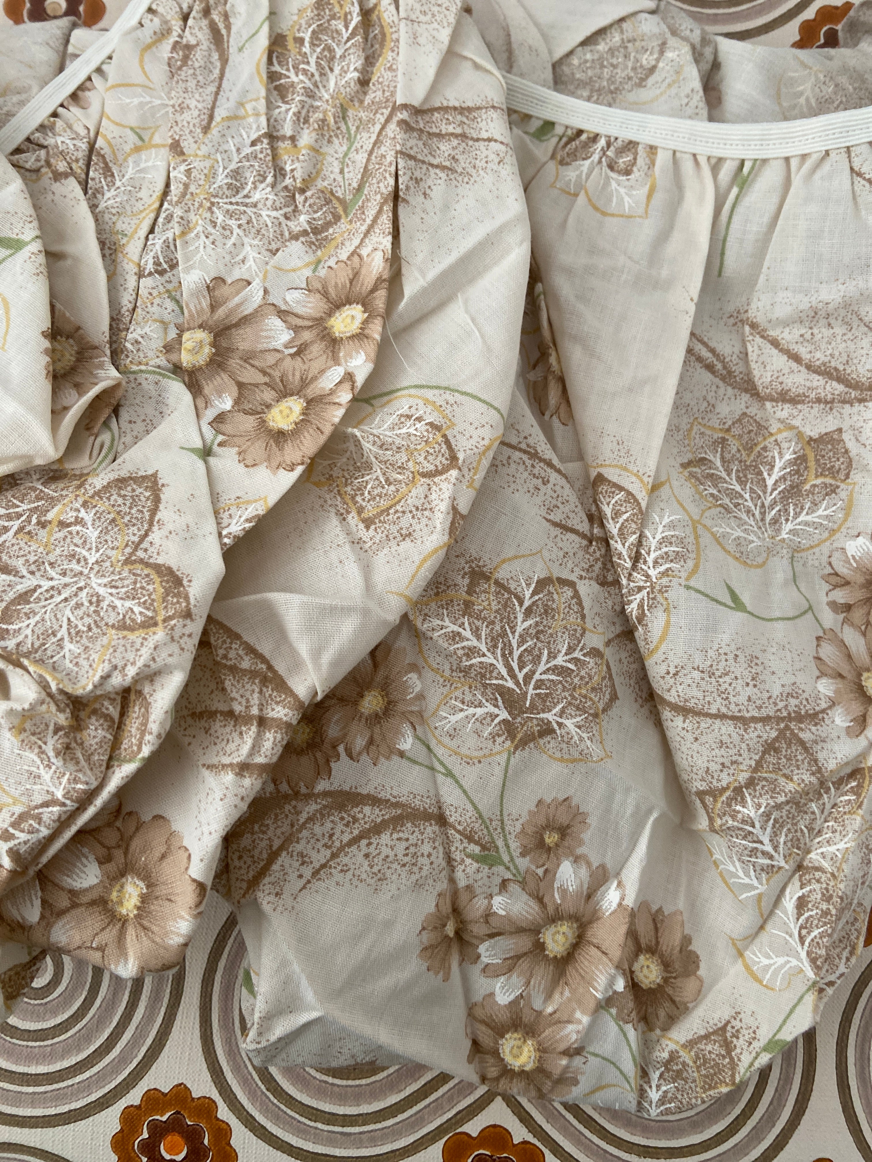 UNUSED Cotton BROWN Sheet FLORAL Flat & Fitted