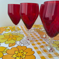 Beautiful Vintage Glasses RED Twisted Stem Six