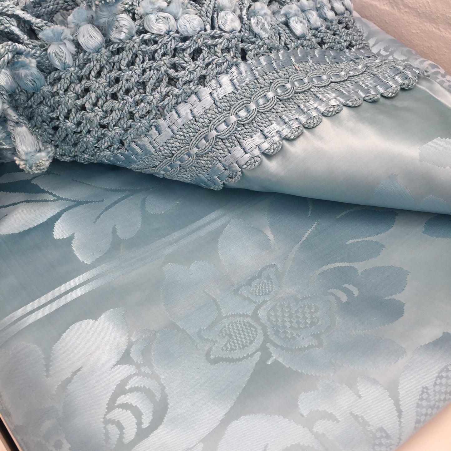 STUNNING Blue Brocade Vintage Italian Bedspread