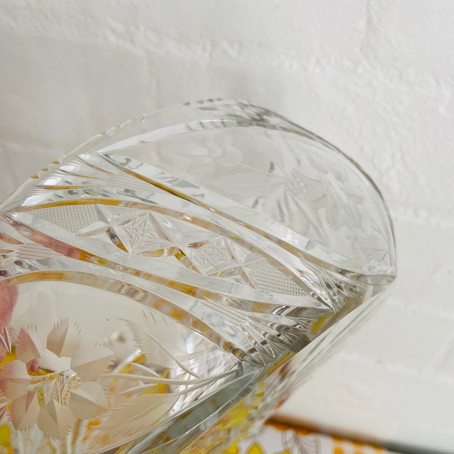 CRYSTAL ETCHED Vintage Salad Bowl Floral Beautiful