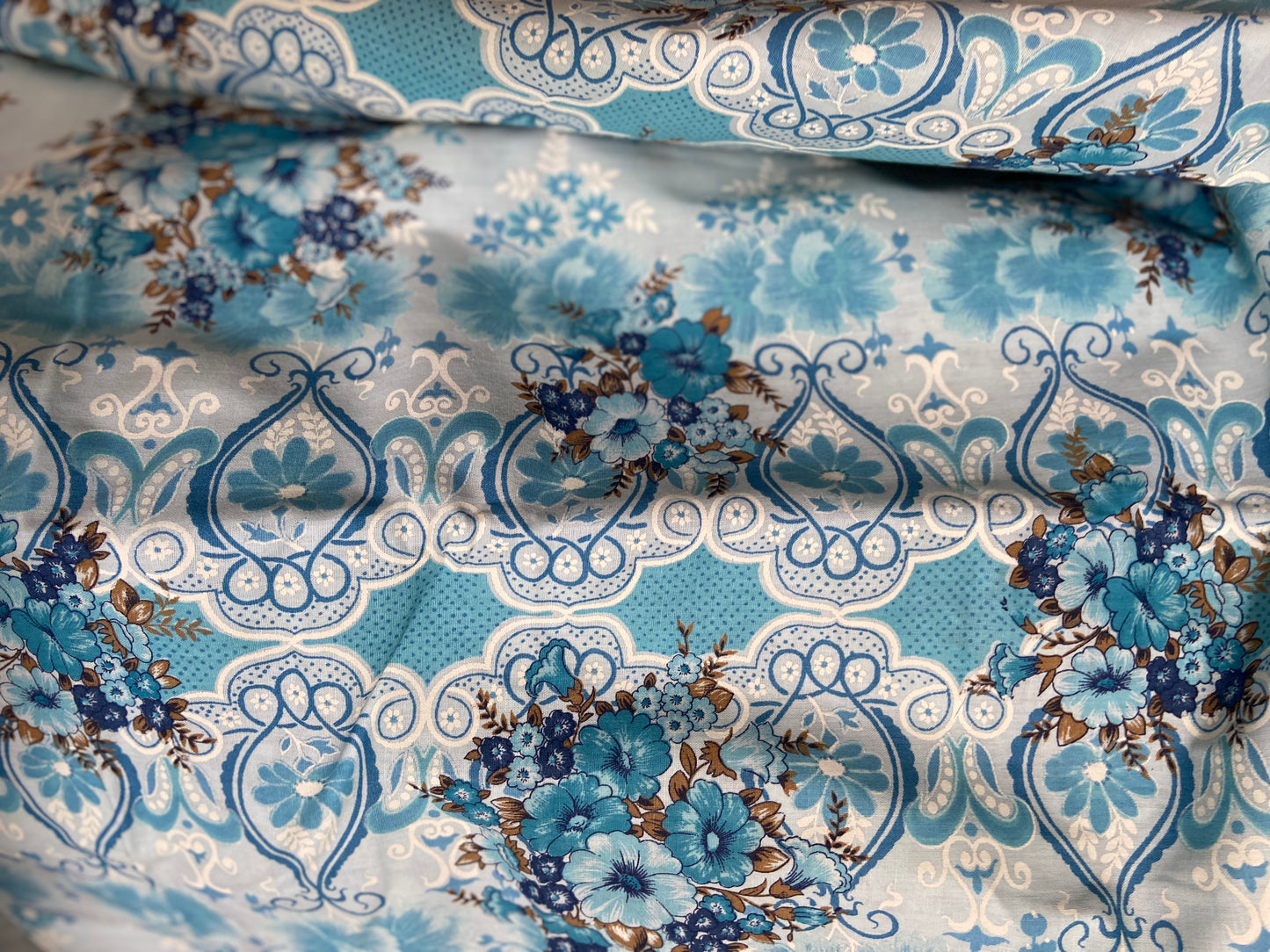 PER Metre ALL COTTON Unused Vintage Blue Floral Fabric