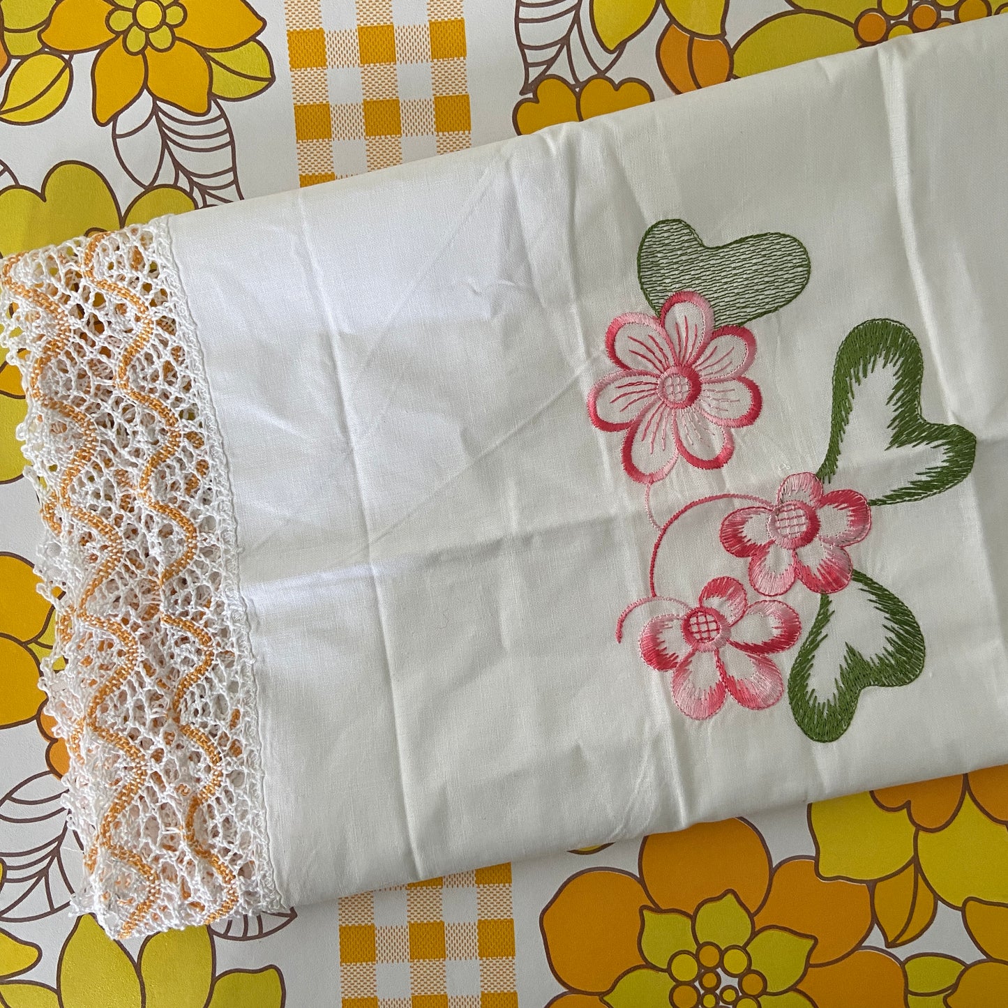 Embroidered Lace Cotton UNUSED Old Stock Pillow Case