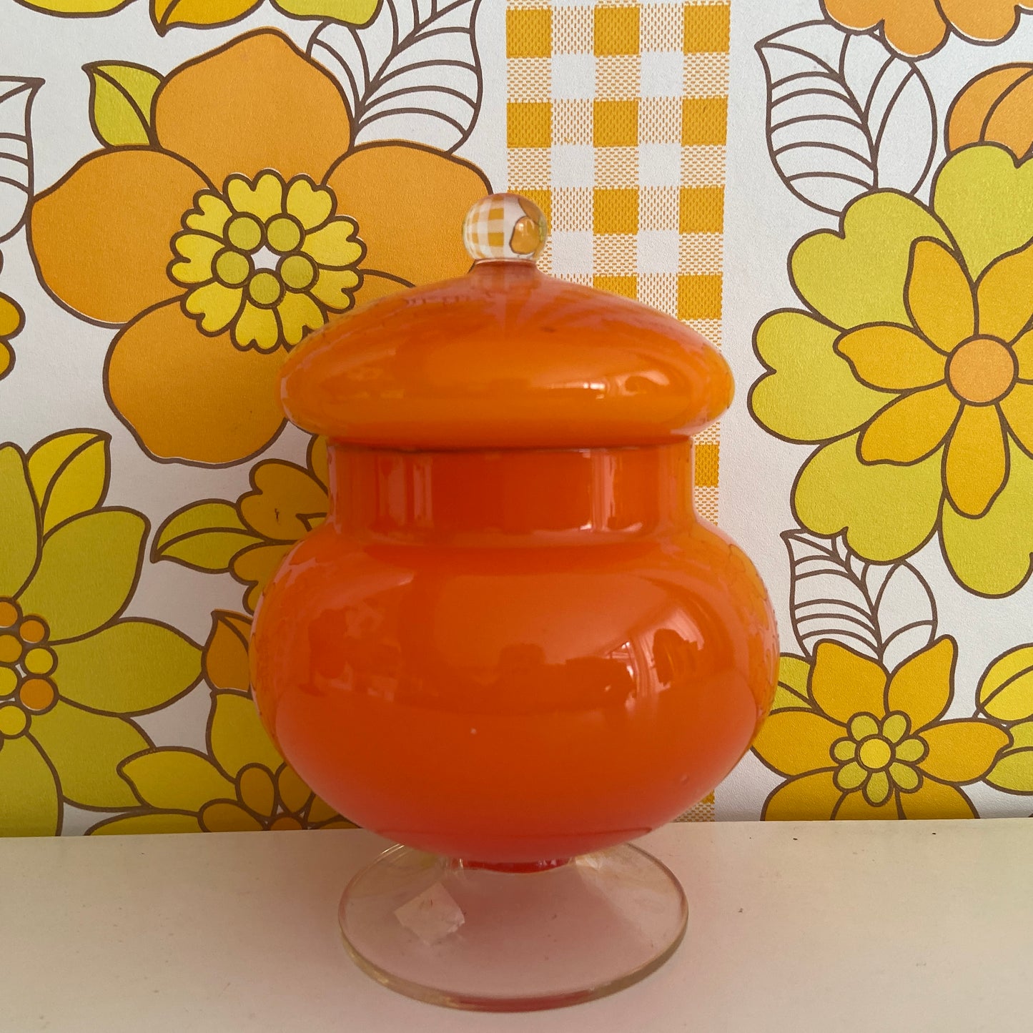 Mini Vintage Italian ORANGE Glass Apothecary Lolly Jar STUNNING