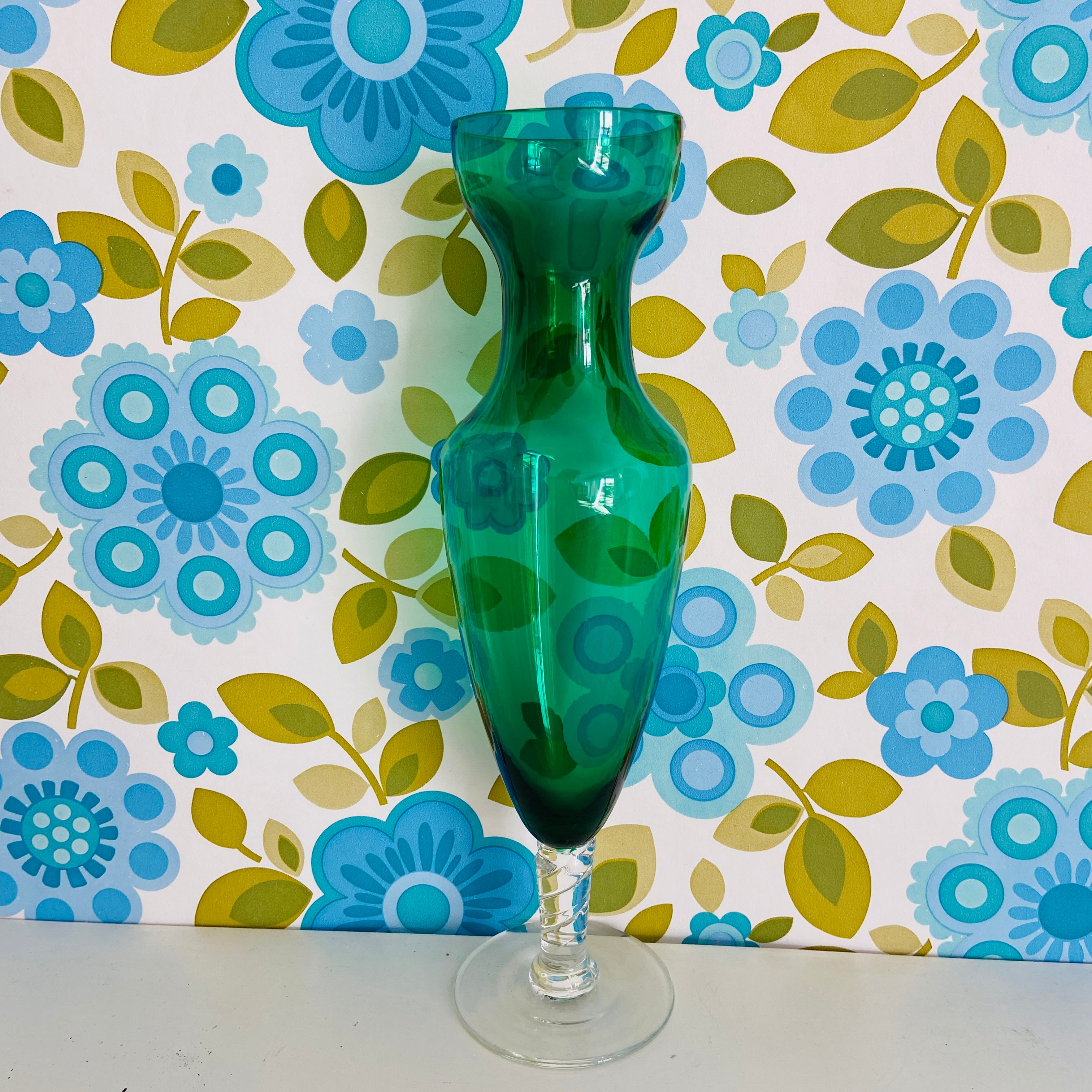 Green Art Glass Vintage Home Decor Display 70's Home