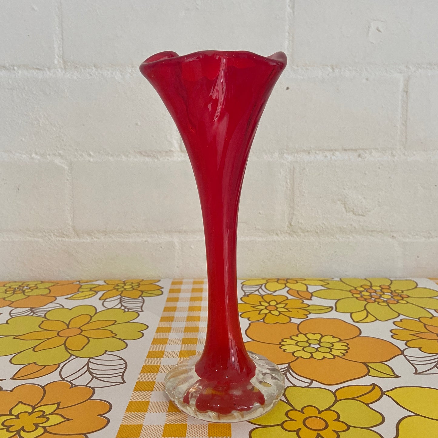 Beautiful Mid Century Red Glass VASE 70's HOME