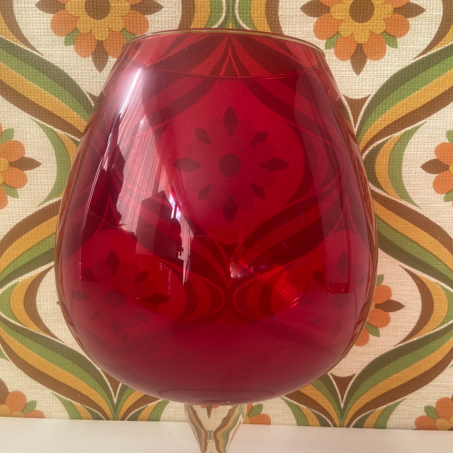 Red Balloon Glass Vase Vintage Retro Living