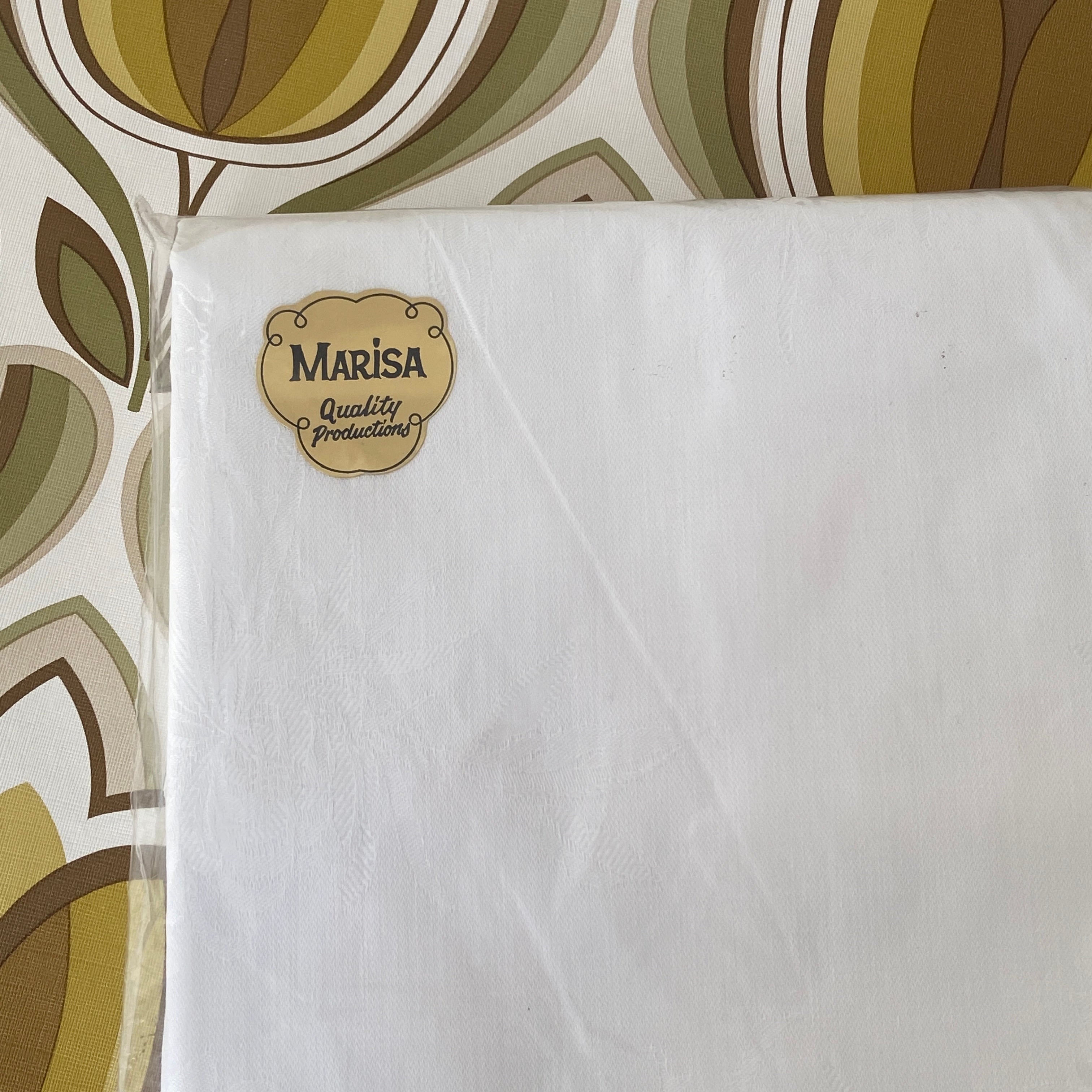 Marisa BRIGHT White Damask Floral Table Cloth COTTON