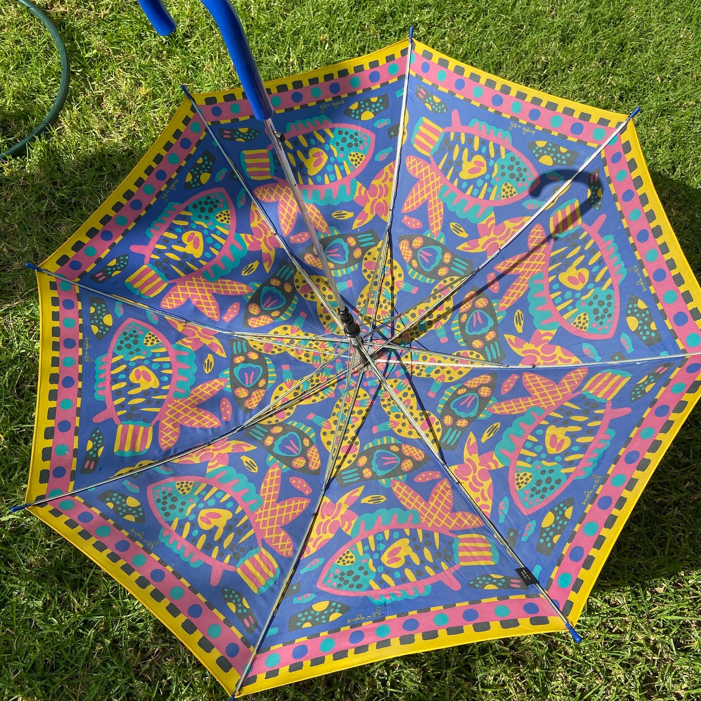 Fabulous RARE Vintage 80s KEN DONE Aussie PRINT Colourful NYLON Umbrella
