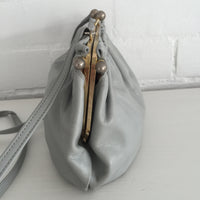 VINTAGE GREY Genuine LEATHER Handbag 80's Bag Club Cocktail