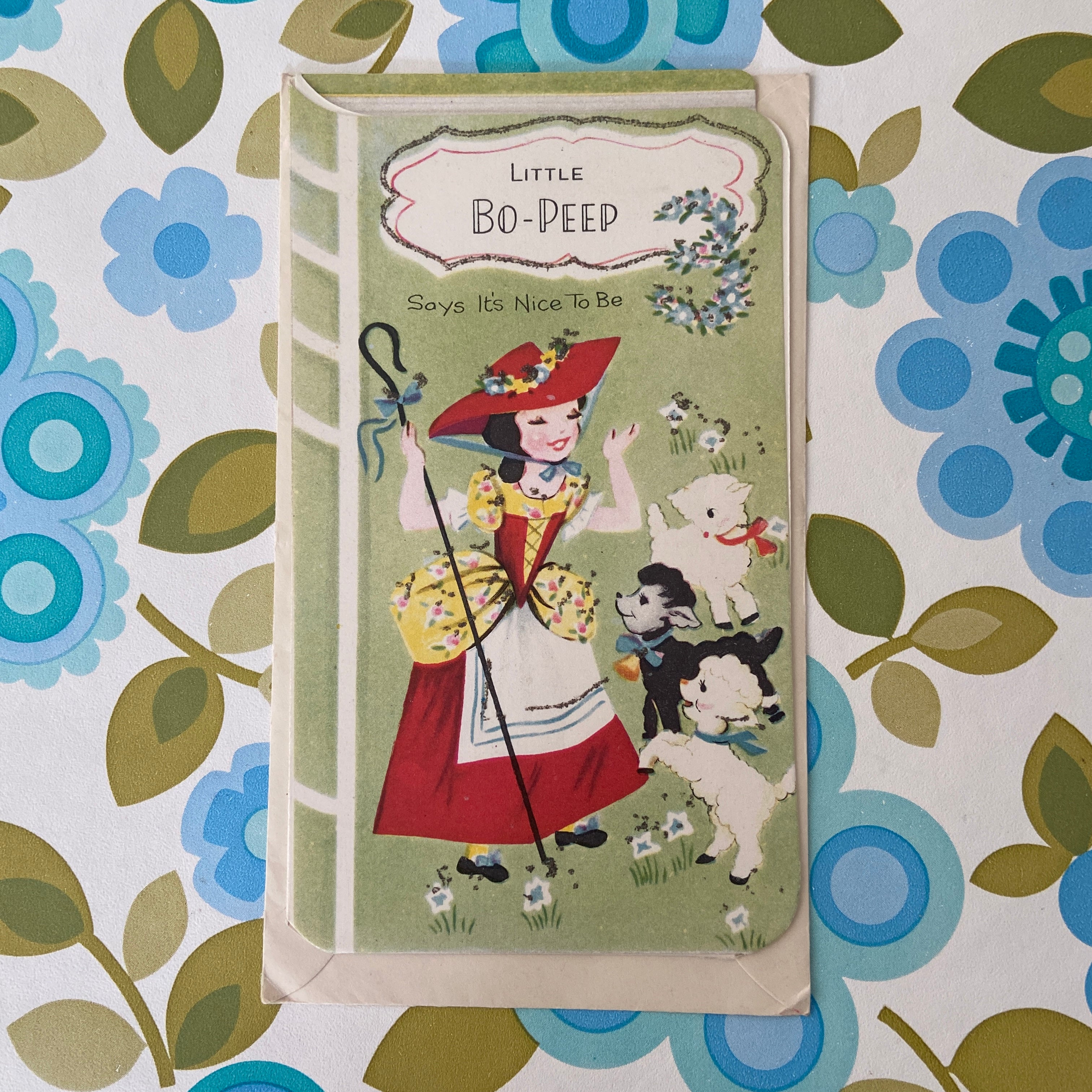 LITTLE Bo PEEP Vintage GREETING Card RETRO Craft UNUSED