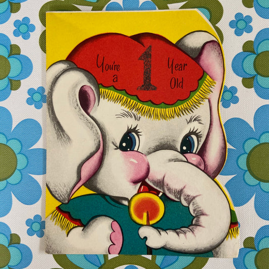 ELEPHANT Vintage 60's BIRTHDAY CARD Collectable RETRO PRINT