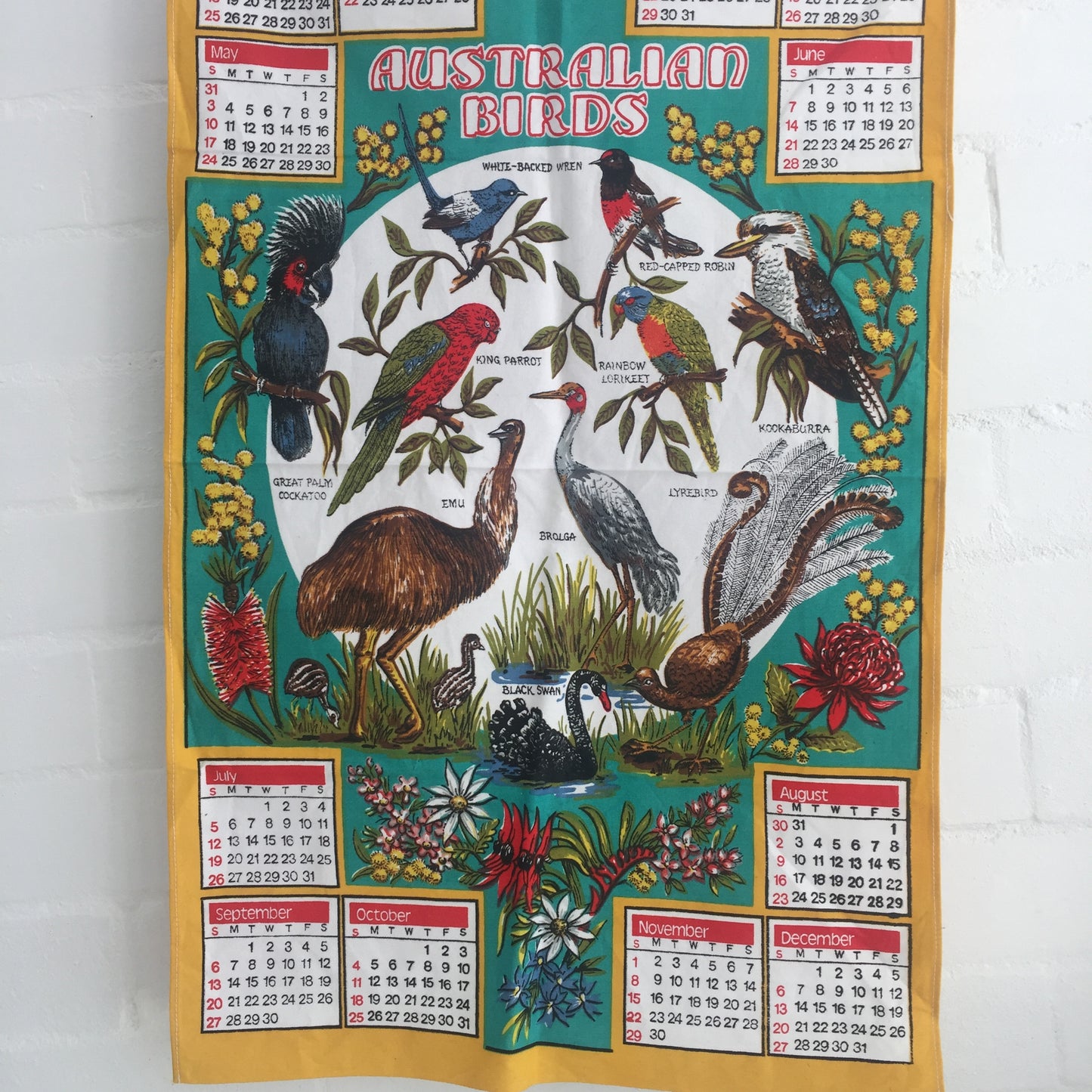 Vintage Cotton Tea Towel Souvenir 1981 Print Birds