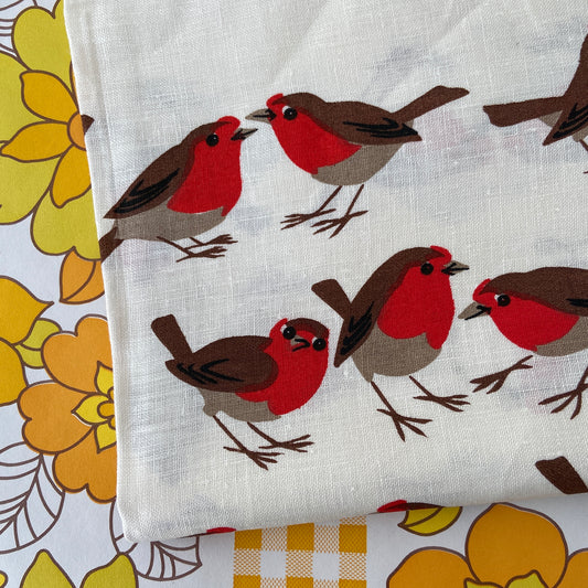 NEW OLD Stock Linen Tea Towel Birds Retro Kitchen Adorable