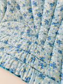 Cute Blue Floral Satin & Cotton QUILT