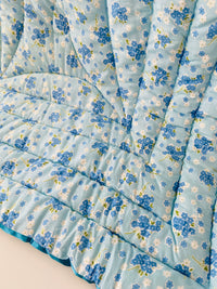 Cute Blue Floral Satin & Cotton QUILT