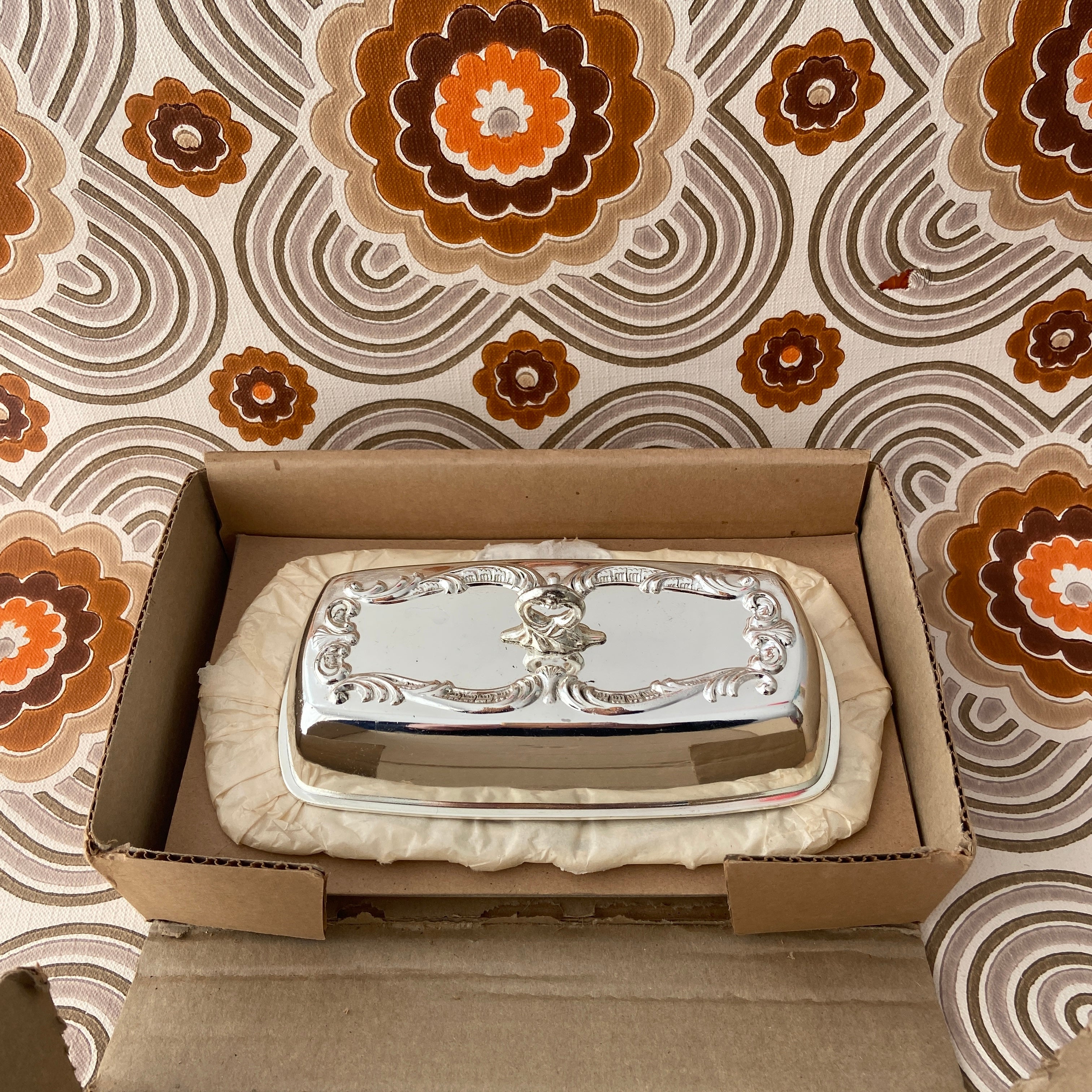 Boxed Silver Butter Dish VINTAGE Dinner Party UNUSED