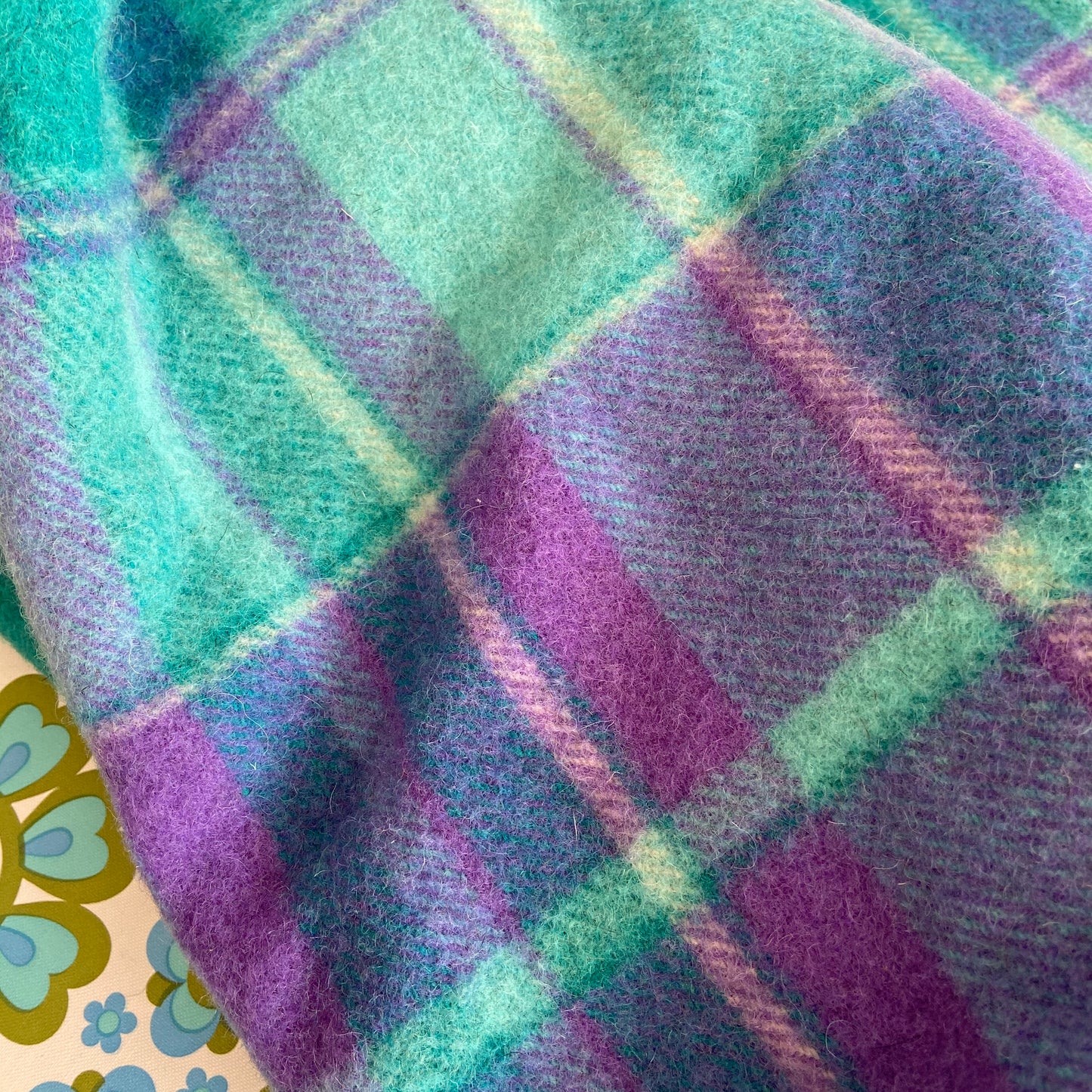Pure WOOL Vintage Checked Blanket BRIGHT & Clean Myrall