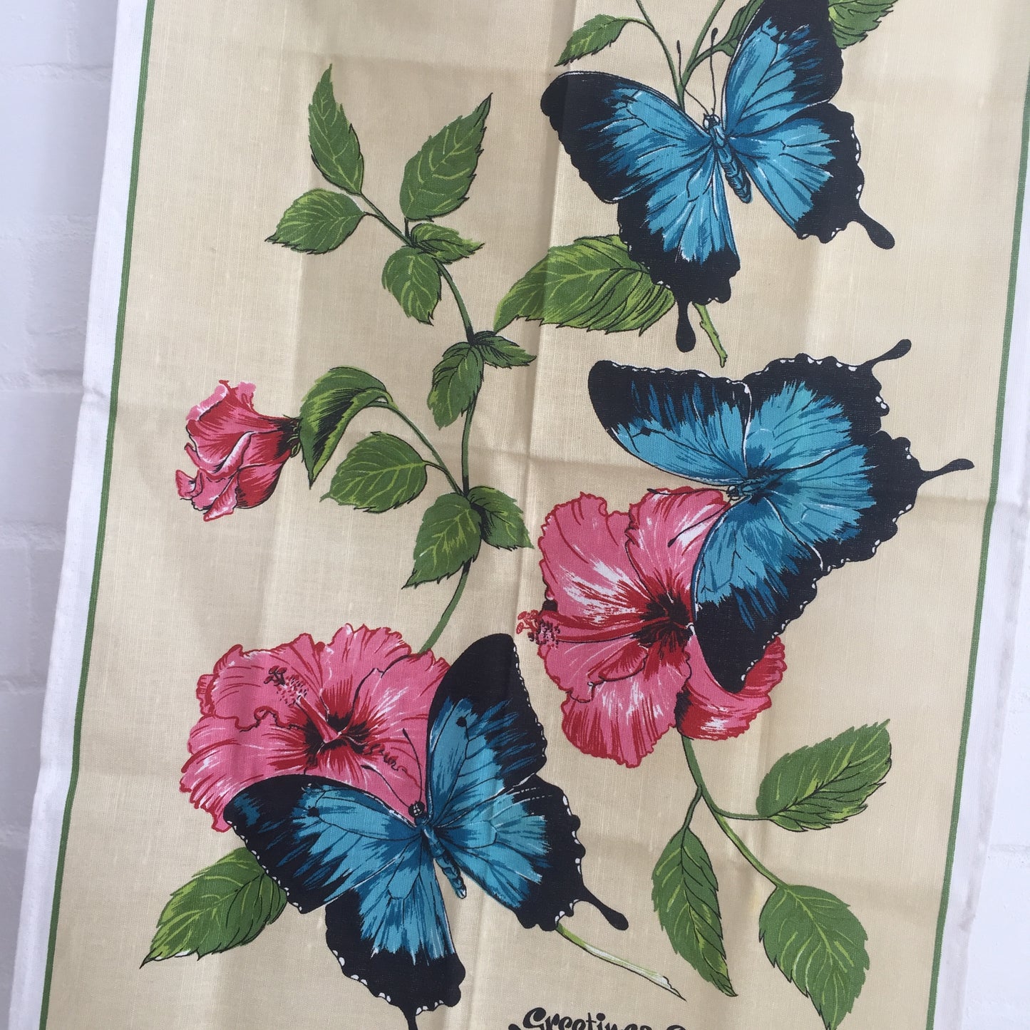 VINTAGE Gold Coast Butterflies Tea Towel Collectable Souvenir Floral Print