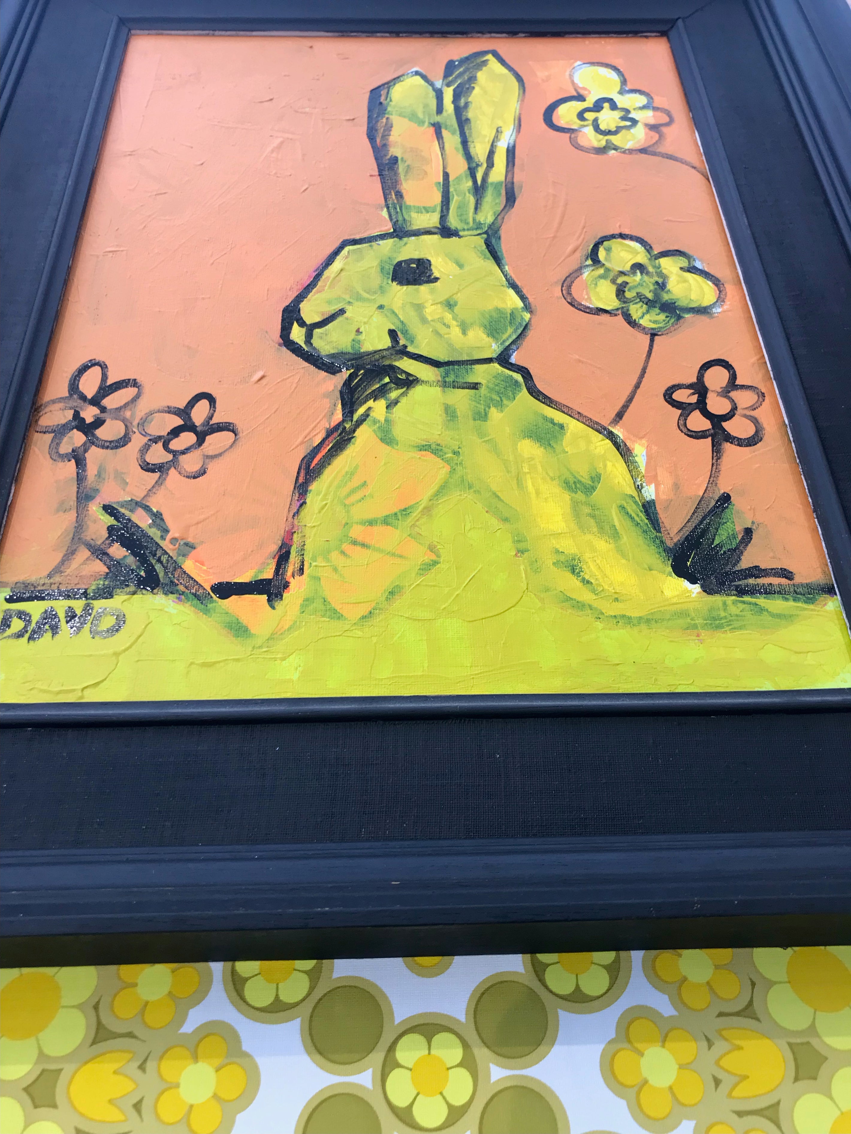 Rabbit ORIGINAL Canvas Painting Chunky Black Timber Frame