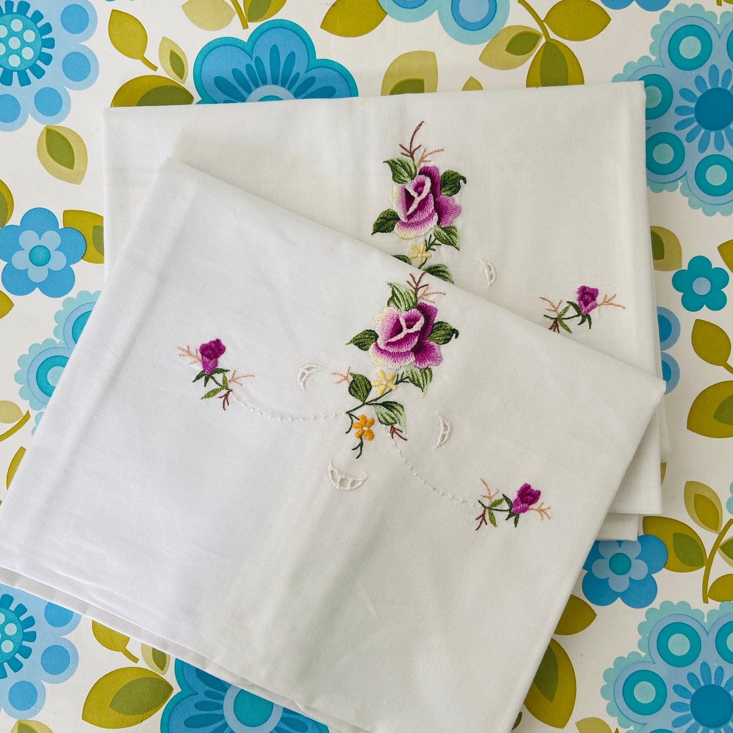 UNUSED Old New Stock Embroidered Pillow Cases