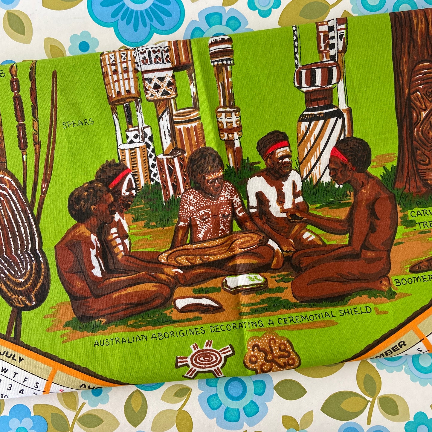 Vintage Collectable Souvenir Tea Towel 1980 Aboriginal