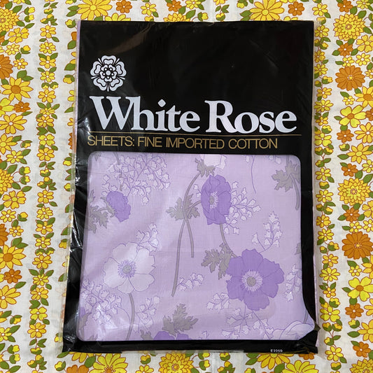 WHITE ROSE Fine IMPORTED COTTON Vintage Sheet FABRIC