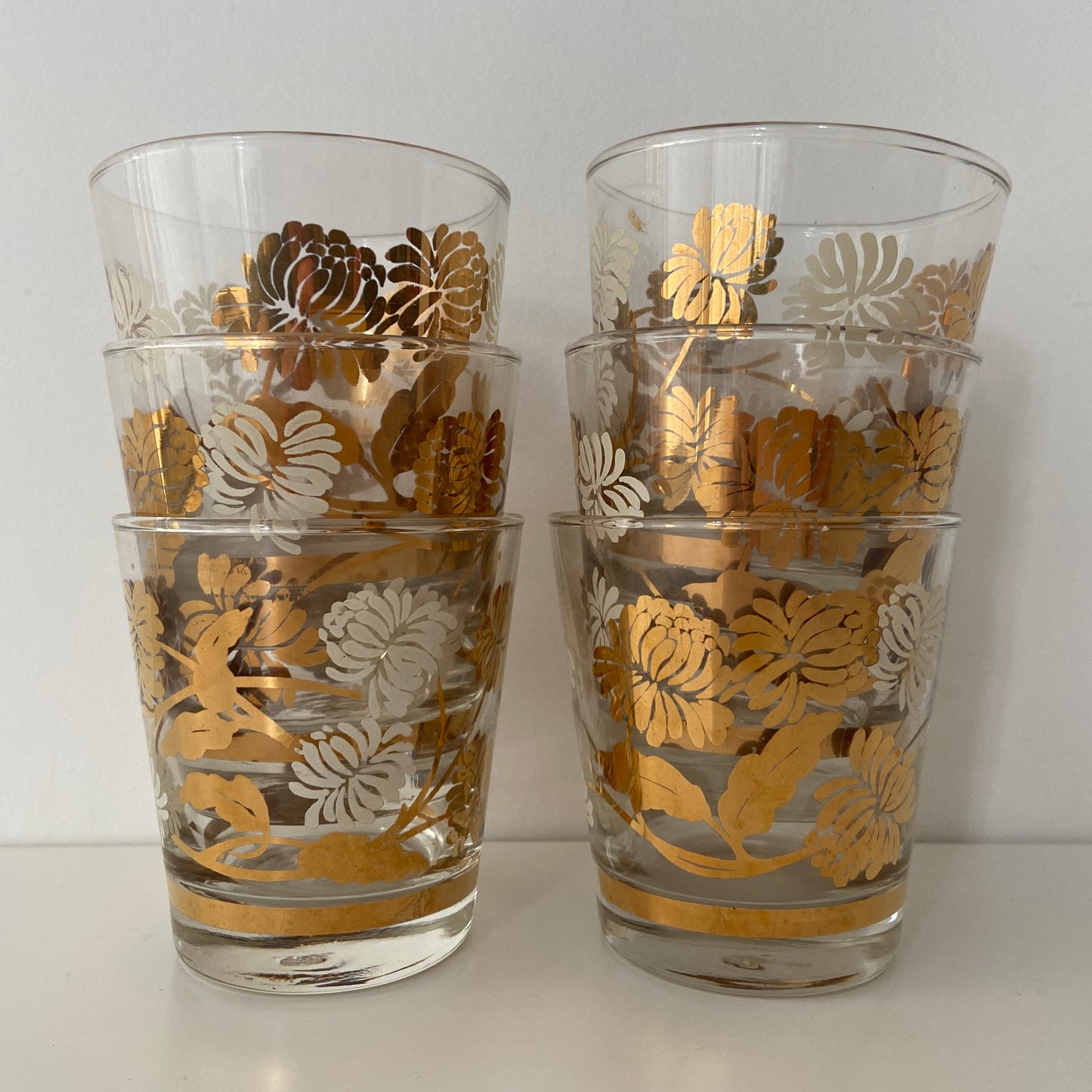 Set of SIX Vintage Gold Floral Glasses