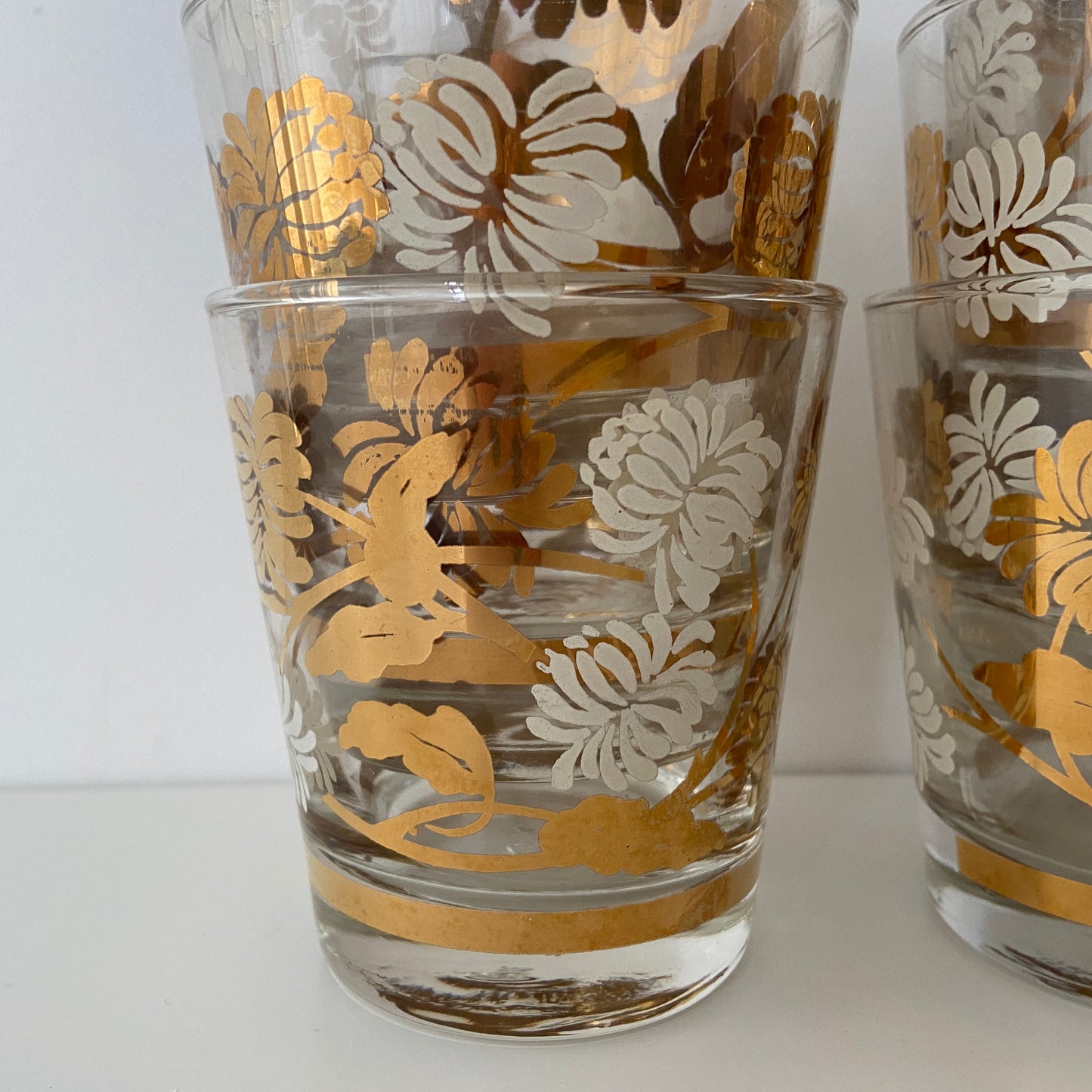 Set of SIX Vintage Gold Floral Glasses