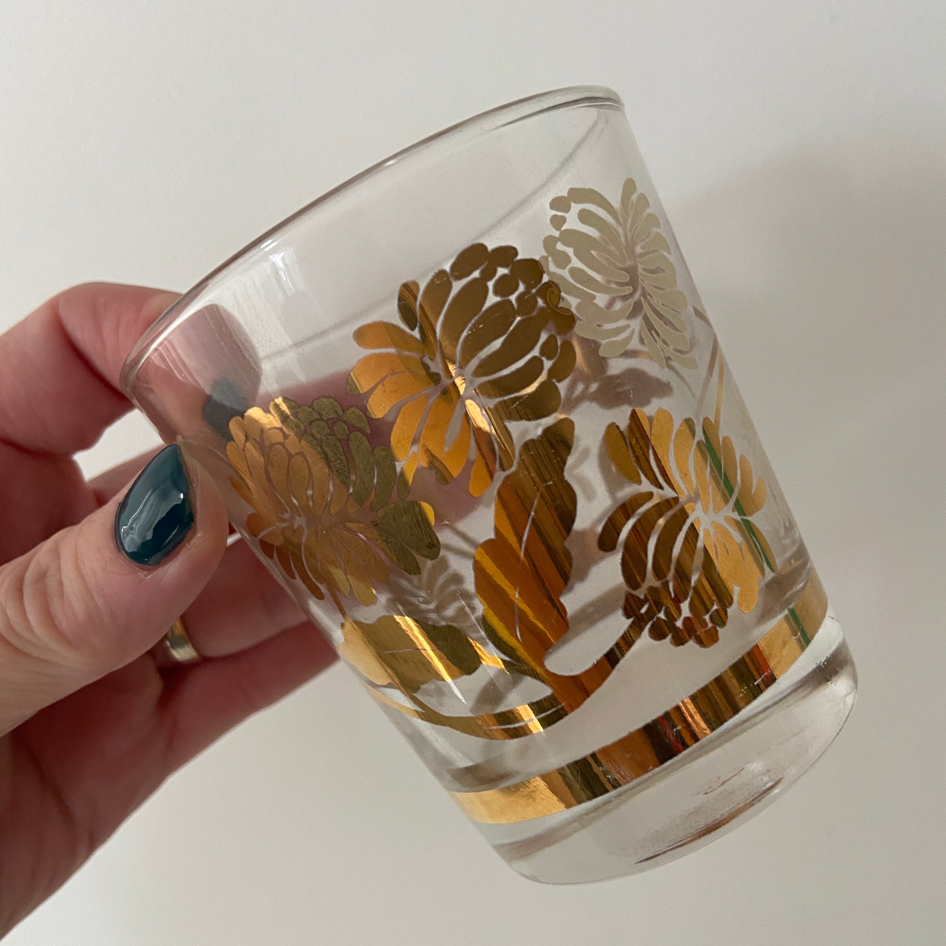 Set of SIX Vintage Gold Floral Glasses